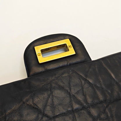 CHANEL 2.55 Large Black Calfskin Quilted Single Shoulder Bag Crossbody with Gold Hardware, 14 Clasp-(SKU)-969102253