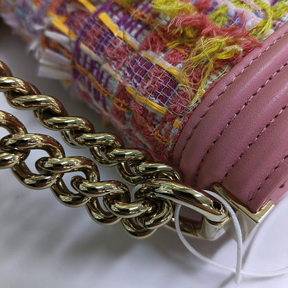 CHANEL BOY CHANEL Pink Tweed Quilted Crossbody Shoulder Bag with Golden Hardware, 27K, Detachable Strap-(SKU)-968690690