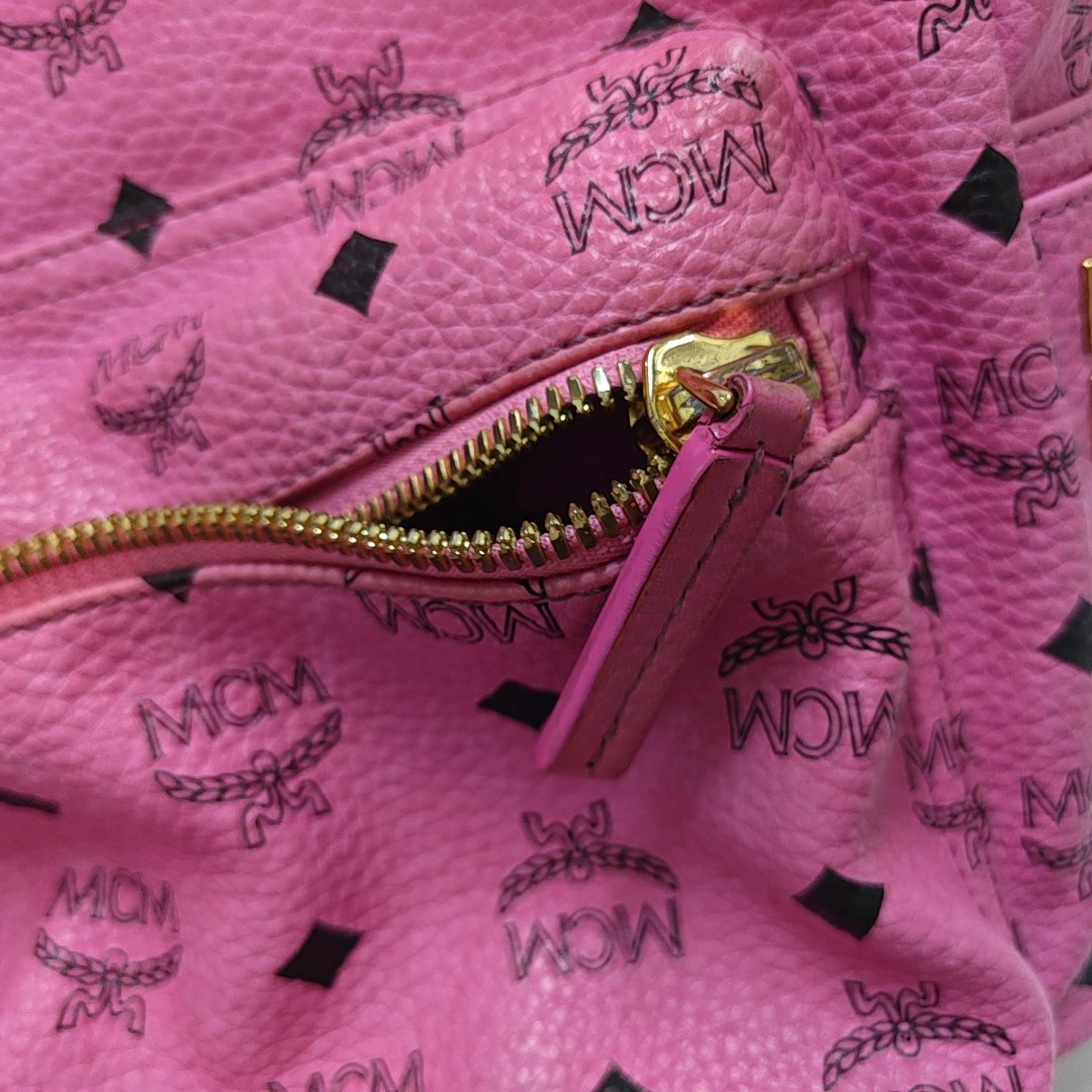 MCM STARK  Small size Pink Coated Canvas Studs Double Shoulder Bag Golden hardware-(SKU)-940254240