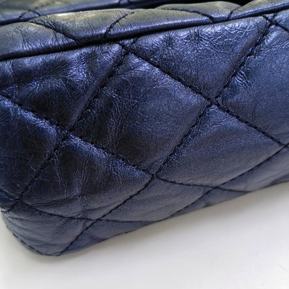 CHANEL 2.55 Maxi Super Large Blue Lamb Leather Quilted Single Shoulder Bag Crossbody Bag Black Hardware 12 Clasp-(SKU)-966137551