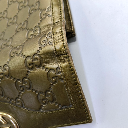 GUCCI Yellow-Green Calfskin Monogram Embossed Wallet Golden hardware-(SKU)-949959862