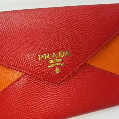 PRADA Red cowhide logo cross-grain wallet Golden hardware-(SKU)-936291107