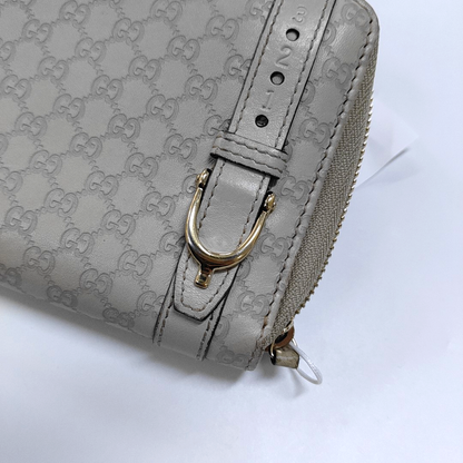 GUCCI Gray Cowhide Monogrammed Embossed Wallet Golden hardware-(SKU)-959914581