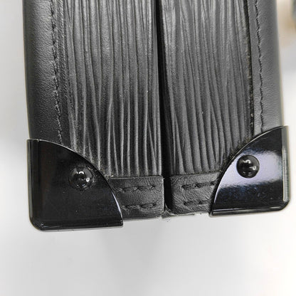 LOUIS VUITTON PETITE MALLE Black EPI Calfskin Water Ripple Pattern Crossbody Shoulder Bag Gold Hardware Removable Shoulder Strap-(SKU)-968078089