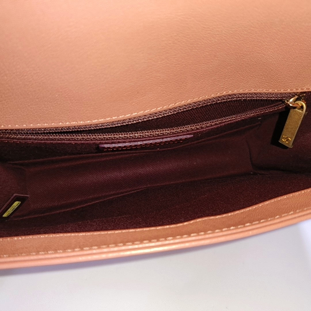 CHANEL FRONT CHAIN FLAP BAG Orange Pink Lamb Skin Quilted Shoulder Bag Tote Bag Crossbody Golden Hardware 25cm-(SKU)-969717289