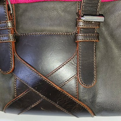 LOEWE Tote bag Dark Brown Leather Handbag Silver Hardware shoulder straps-(SKU)-938692603