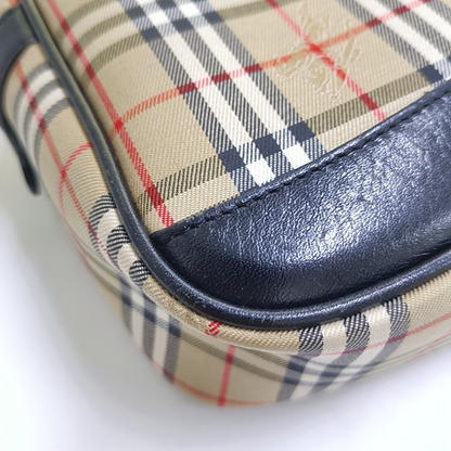 BURBERRY Khaki Fabric War Horse Plaid Pattern Handbag Black hardware-(SKU)-946106014