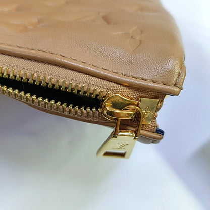 LOUIS VUITTON COUSSIN Small Khaki Calfskin Monogram Embossed Crossbody Bag Shoulder Bag Gold Hardware 2 Removable Straps Accessories Included-(SKU)-969393428