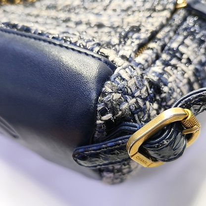 CHANEL URBAN SPIRIT Deep Blue Wool Quilted Backpack with Golden Hardware-(SKU)-963671463
