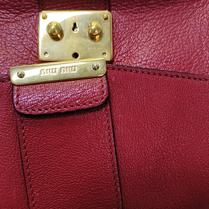 Miu Miu Red Cowhide Floral Single Shoulder Bag Tote Bag Crossbody Golden hardware Removable shoulder strap-(SKU)-945183259
