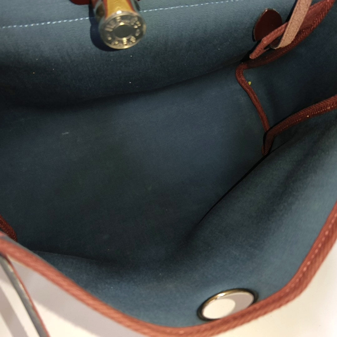 HERMÈS Herbag 31 Massala Tea Canvas Single Shoulder Bag Silver Hardware U Pouch Removable Strap-(SKU)-969010862