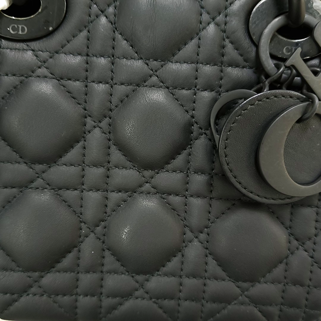 DIOR Lady Dior Mini Black Lamb Skin Cannage QuiltedHandbag Shoulder Bag Crossbody with Black Hardware-(SKU)-957976279