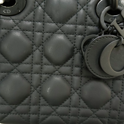 DIOR Lady Dior Mini Black Lamb Skin Cannage QuiltedHandbag Shoulder Bag Crossbody with Black Hardware-(SKU)-957976279