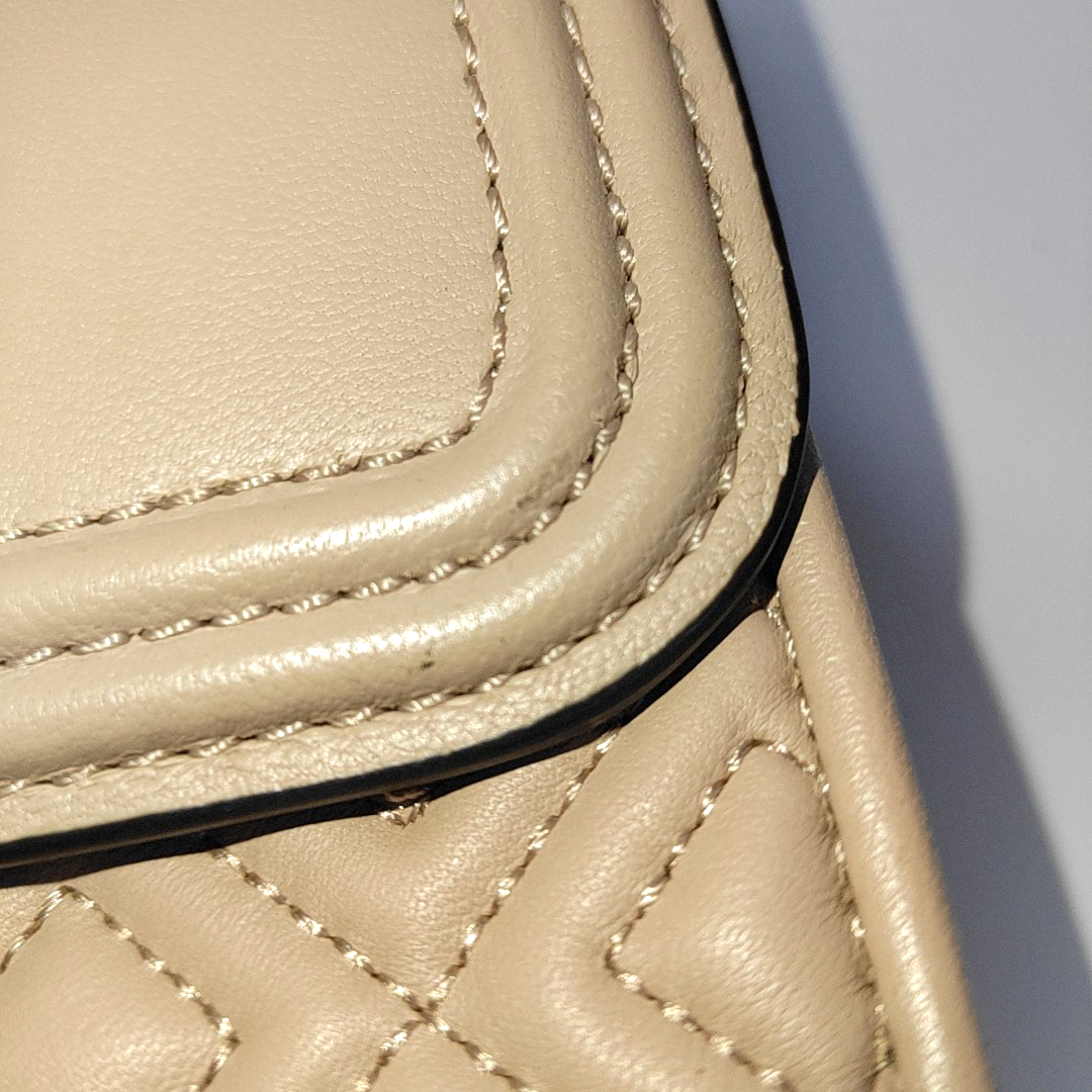 TORY BURCH Fleming Small size Nude Pink Cowhide Quilted Fringe Shoulder Bag Crossbody Golden hardware-(SKU)-14255932