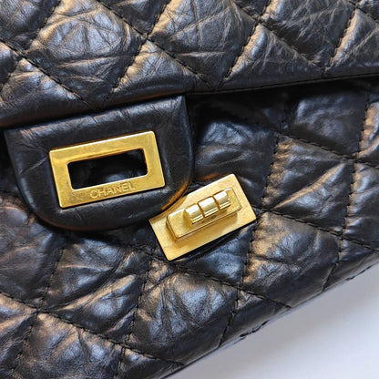 CHANEL 2.55 Large Black Calfskin Quilted Single Shoulder Bag Crossbody with Gold Hardware, 14 Clasp-(SKU)-969102253