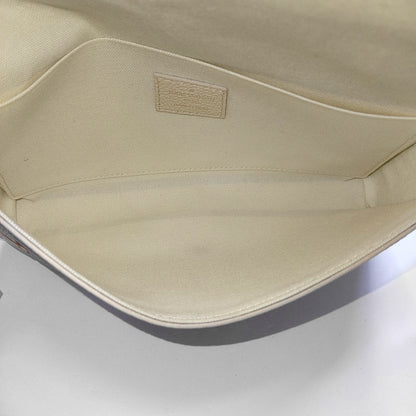 LOUIS VUITTON FÉLICIE Small White Leather Monogram Damier Ebene Crossbody Tote Shoulder Bag Golden Hardware Removable Shoulder Strap with Detachable Pocket-(SKU)-968236375
