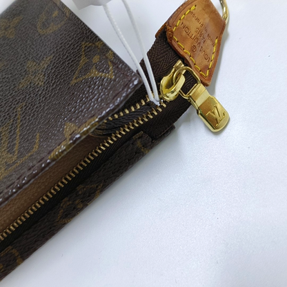 LOUIS VUITTON VOYAGE Brown Coated Canvas Monogram Cosmetic Bag Clutch Golden hardware-(SKU)-959441857