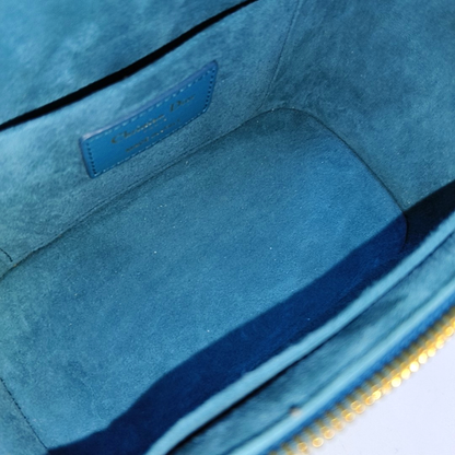 DIOR Travel Vanity Small Dark Blue Lamb Skin Quilted Shoulder Bag with Handle, Gold Hardware, Removable Shoulder Strap-(SKU)-954443509