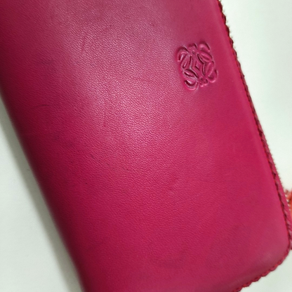 LOEWE Fuchsia cowhide tassel wallet Silver Hardware-(SKU)-13122105