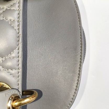 DIOR Lady Dior Small Grey Lamb Skin Quilted Cannage Diorever Shoulder Bag Tote Bag Crossbody Bag with Gold Hardware and Detachable Shoulder Strap, Complete Accessories-(SKU)-968155280