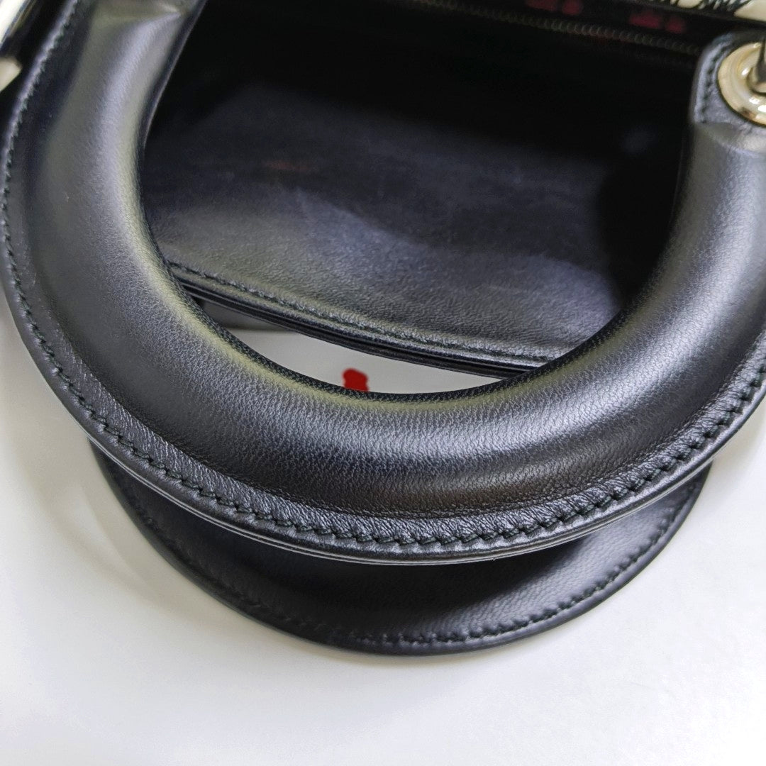 DIOR Lady Dior White Lamb Leather Printed Shoulder Bag Crossbody Bag Silver Hardware Removable Strap-(SKU)-969826731