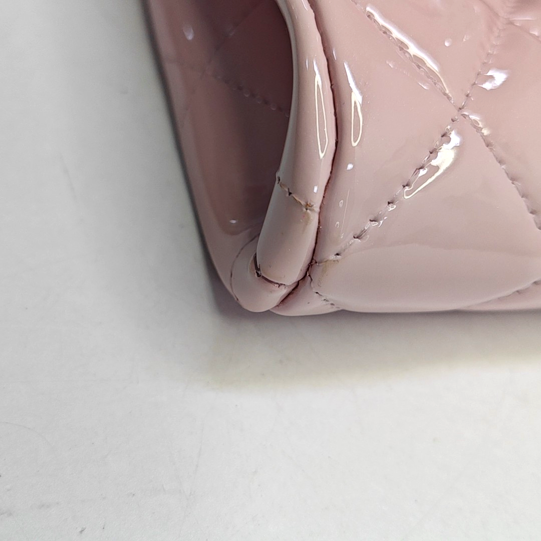 CHANEL CLASSIC FLAP Light Pink Lacquered Leather Quilted Matelassé Crossbody Shoulder Bag Handbag Gold and Silver Hardware 17 Openings-(SKU)-952358832