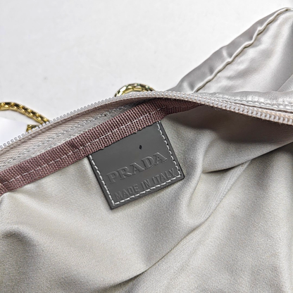 PRADA Silver Gray Satin Logo Single Shoulder Bag Golden hardware-(SKU)-958257769