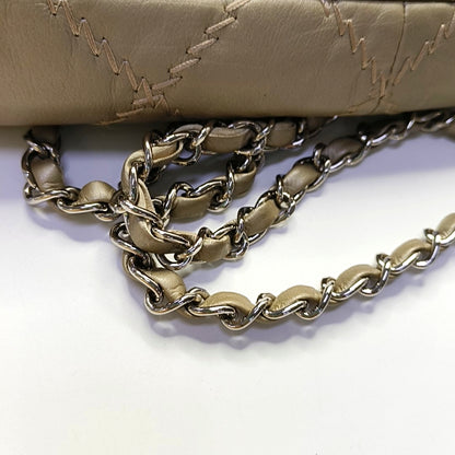 CHANEL WILD STITCH Grey Calfskin Quilted Shoulder Bag, Crossbody Bag with Silver Hardware, 15 compartments-(SKU)-966814468