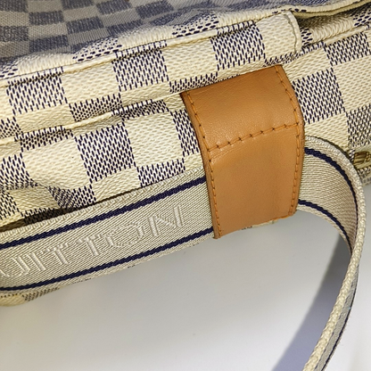 LOUIS VUITTON NAVIGLIO White Coated Canvas Chessboard Plaid Single Shoulder Bag Tote Crossbody Golden hardware-(SKU)-946272112