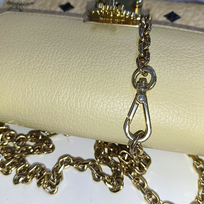 MCM MILLIE  Khaki Coated Canvas Monogrammed Bay Laurel Buckle Crossbody Shoulder Bag Golden hardware Removable shoulder strap-(SKU)-935170970