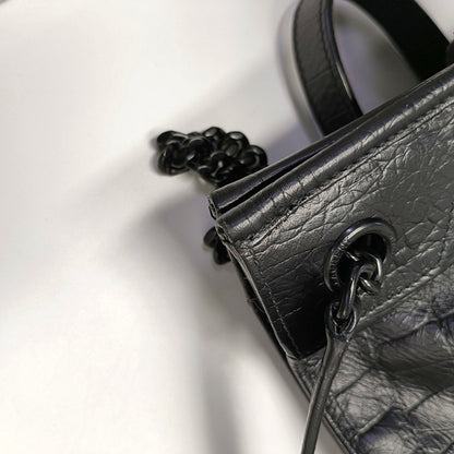 YSL NIKI Black Leather Crocodile-Print Single-Shoulder Bag with Palladium Hardware-(SKU)-971106402