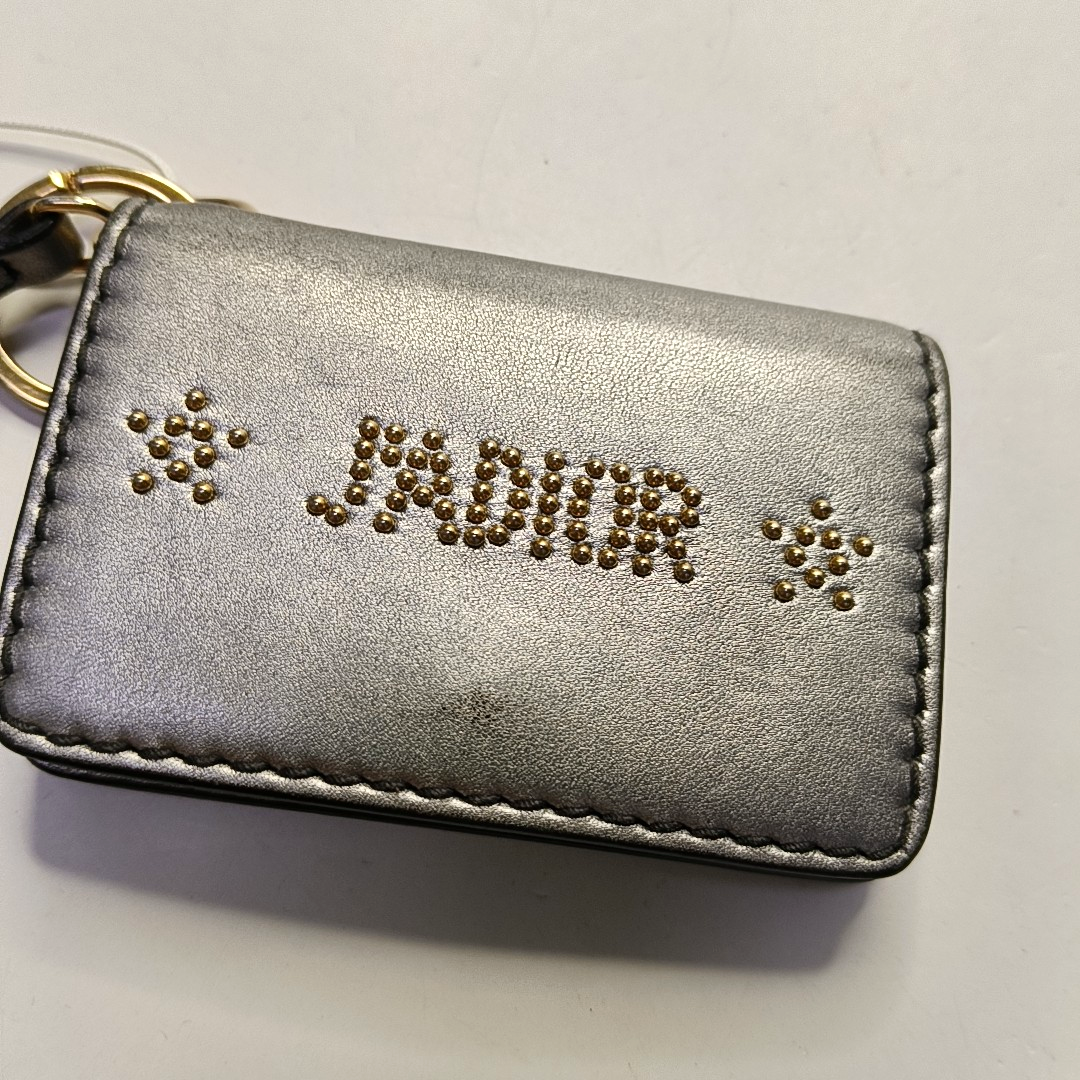 DIOR J'Adior Gray Cowhide Studs Card Case Golden hardware-(SKU)-956355272