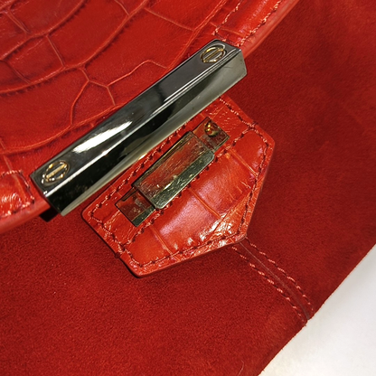 Alexander Wang Marion Orange-red suede rivet crocodile-pattern shoulder bag/crossbody bag Golden hardware Removable shoulder strap-(SKU)-928445182