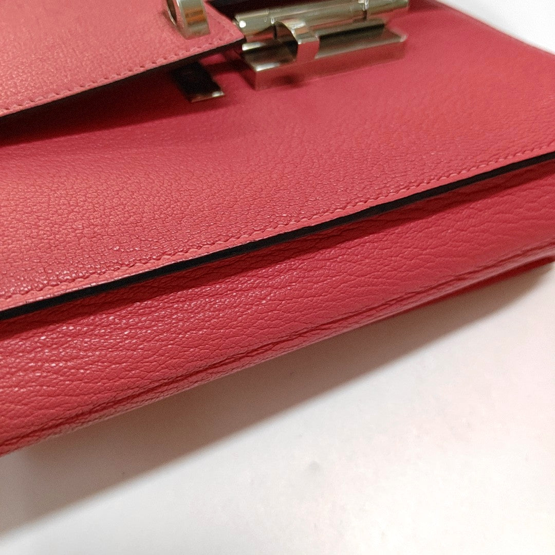 HERMÈS Verrou Stunning Pink Chèvre Mysore Goat Leather Clutch Gun Bag with Silver Hardware A-(SKU)-933861481