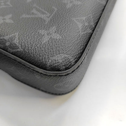 LOUIS VUITTON TRIO Gray Coated Canvas Monogram Messenger Bag Black Samurai Crossbody Bag Shoulder Bag Silver Hardware Pockets Removable Strap-(SKU)-968551162