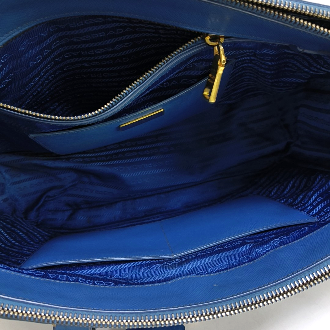 PRADA Galleria Large size Dark Blue Cowhide Logo Crosshatch Killer Bag Single Shoulder Bag Golden hardware Removable shoulder strap-(SKU)-959580601