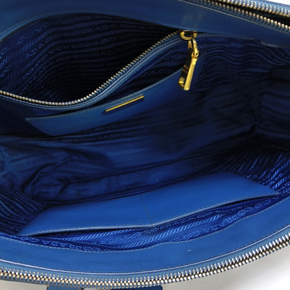 PRADA Galleria Large size Dark Blue Cowhide Logo Crosshatch Killer Bag Single Shoulder Bag Golden hardware Removable shoulder strap-(SKU)-959580601