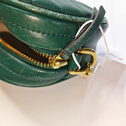 TORY BURCH Kira Small size Dark Green Sheepskin Quilted Crossbody Single Shoulder Bag Golden hardware-(SKU)-936318377