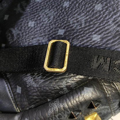 MCM STARK  Small size Black Coated Canvas Monogram Studs Backpack Golden hardware-(SKU)-942517154