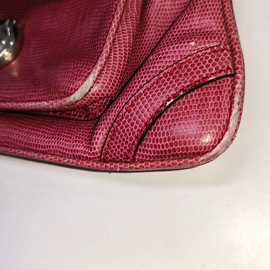 BURBERRY Red Cowhide Embossed Shoulder Bag Tote Silver Hardware-(SKU)-928563763