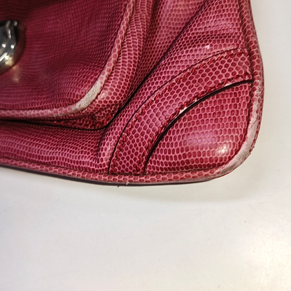 BURBERRY Red Cowhide Embossed Shoulder Bag Tote Silver Hardware-(SKU)-928563763