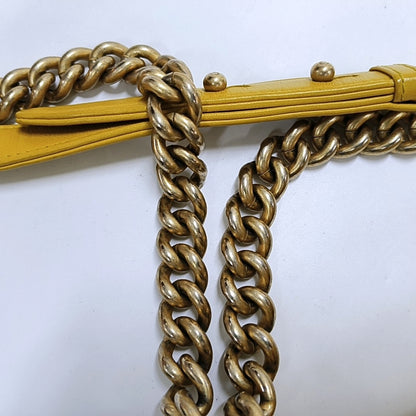 CHANEL BOY CHANEL Medium Yellow Lamb Skin Quilted V Crossbody Bag Shoulder Bag Golden Hardware 24 Clasp Removable Shoulder Strap-(SKU)-966291134