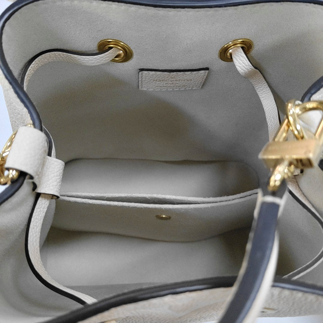 LOUIS VUITTON NÉONOÉ BB Beige Calfskin Monogram Embossed Bucket Bag Crossbody Bag Shoulder Bag Tote Bag Gold Hardware 2 Removable Straps-(SKU)-969076231