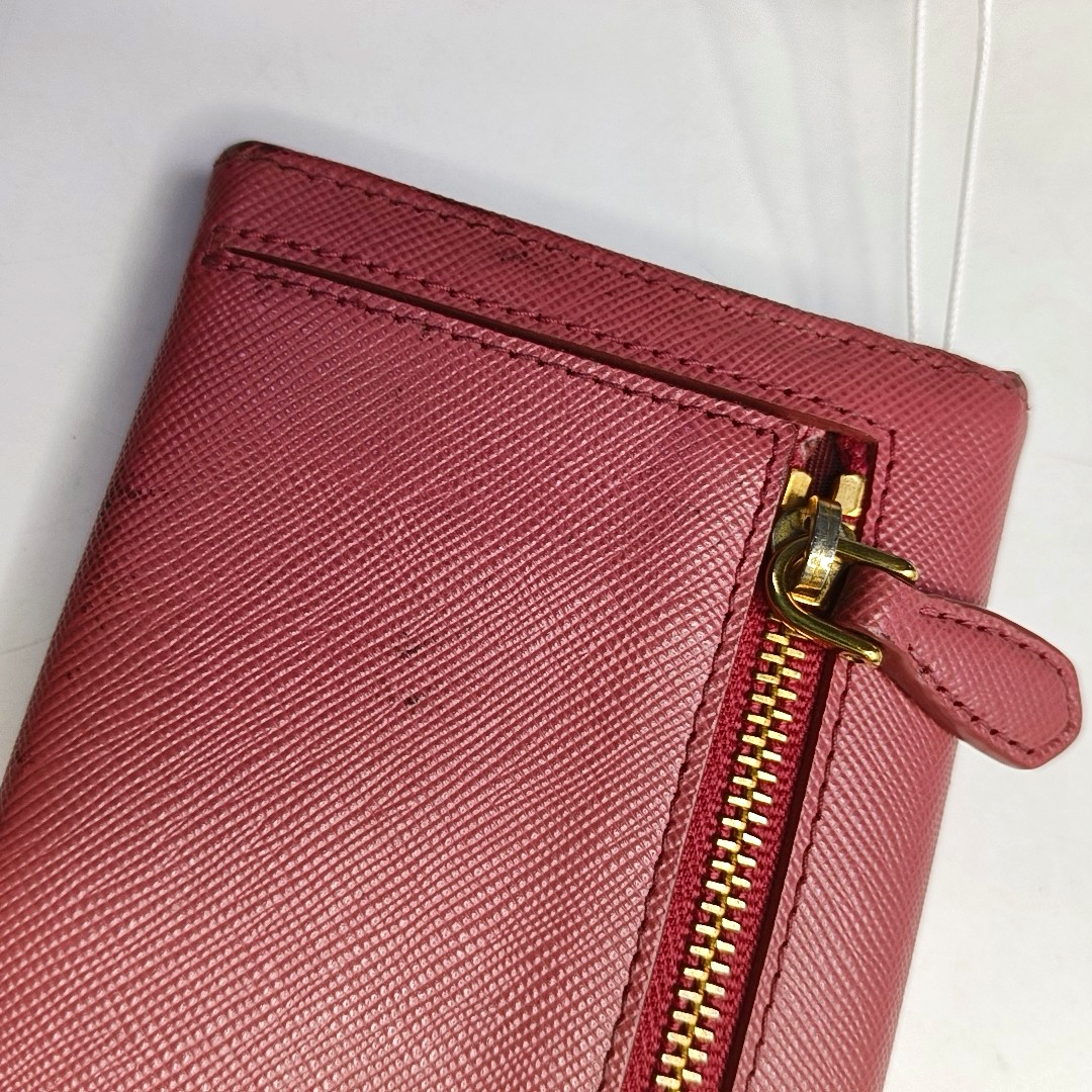 PRADA Pink cowhide cross-grain wallet Golden hardware-(SKU)-955720758