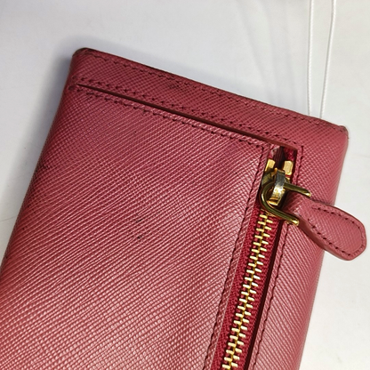 PRADA Pink cowhide cross-grain wallet Golden hardware-(SKU)-955720758