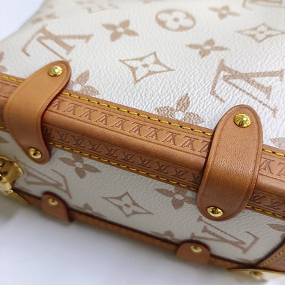 LOUIS VUITTON SOFT TRUNK Medium White Coated Canvas Monogram Soft Trunk Shoulder Bag with Detachable Strap, Gold Hardware-(SKU)-968883980