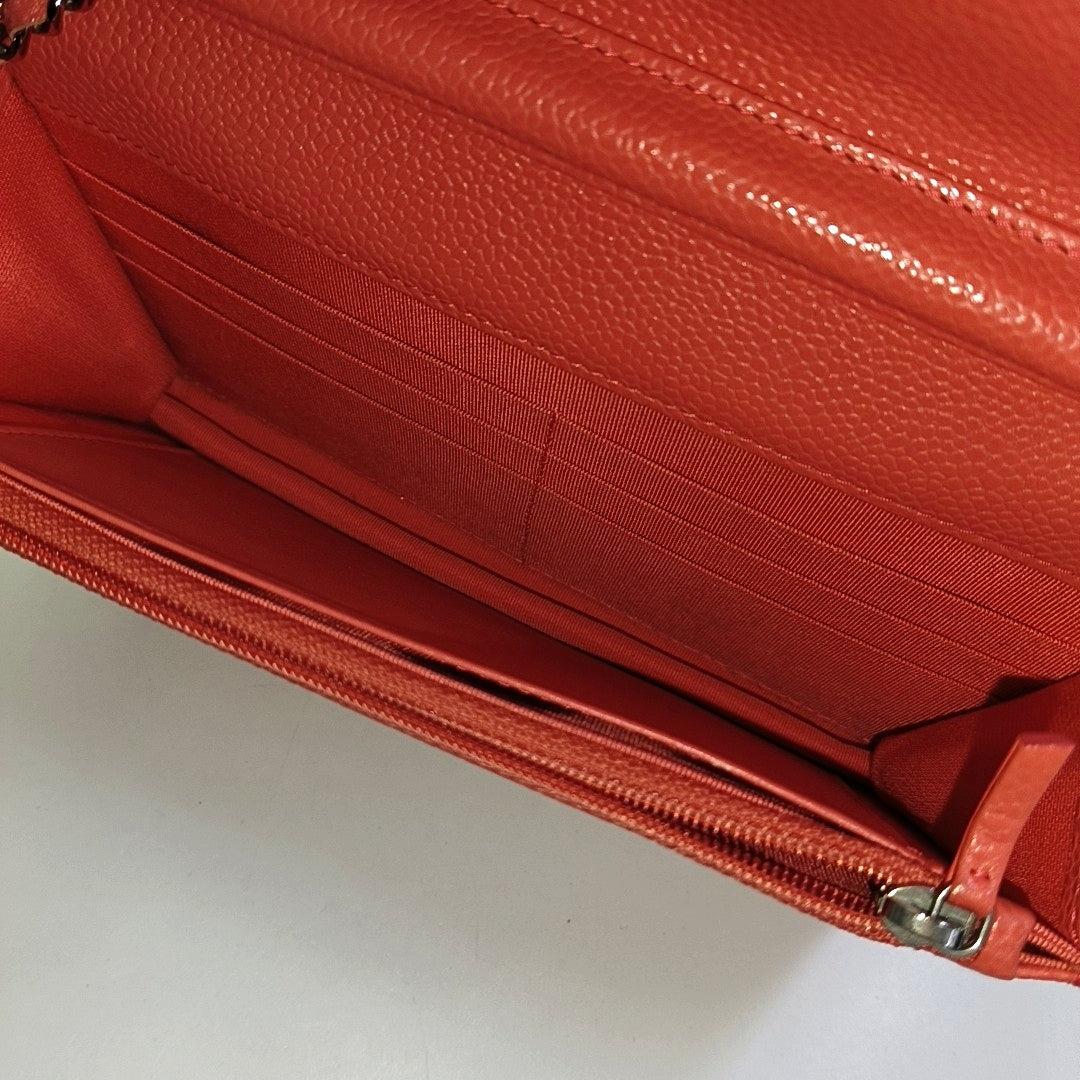 CHANEL WOC Orange Crinkle Calfskin Quilted V-Stitch Shoulder Bag Silver Hardware 26 Clasp-(SKU)-968739571