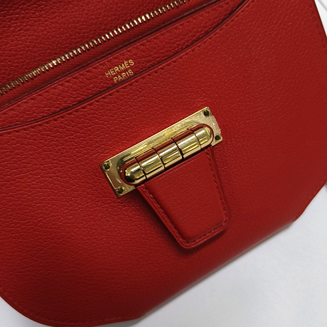 HERMÈS Convoyeur Mini Tomato Red Evercolor Leather Shoulder Bag with Detachable Strap, Silver Hardware, X, Detachable Strap-(SKU)-955932809