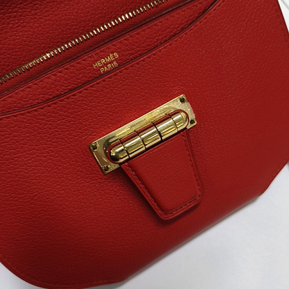 HERMÈS Convoyeur Mini Tomato Red Evercolor Leather Shoulder Bag with Detachable Strap, Silver Hardware, X, Detachable Strap-(SKU)-955932809