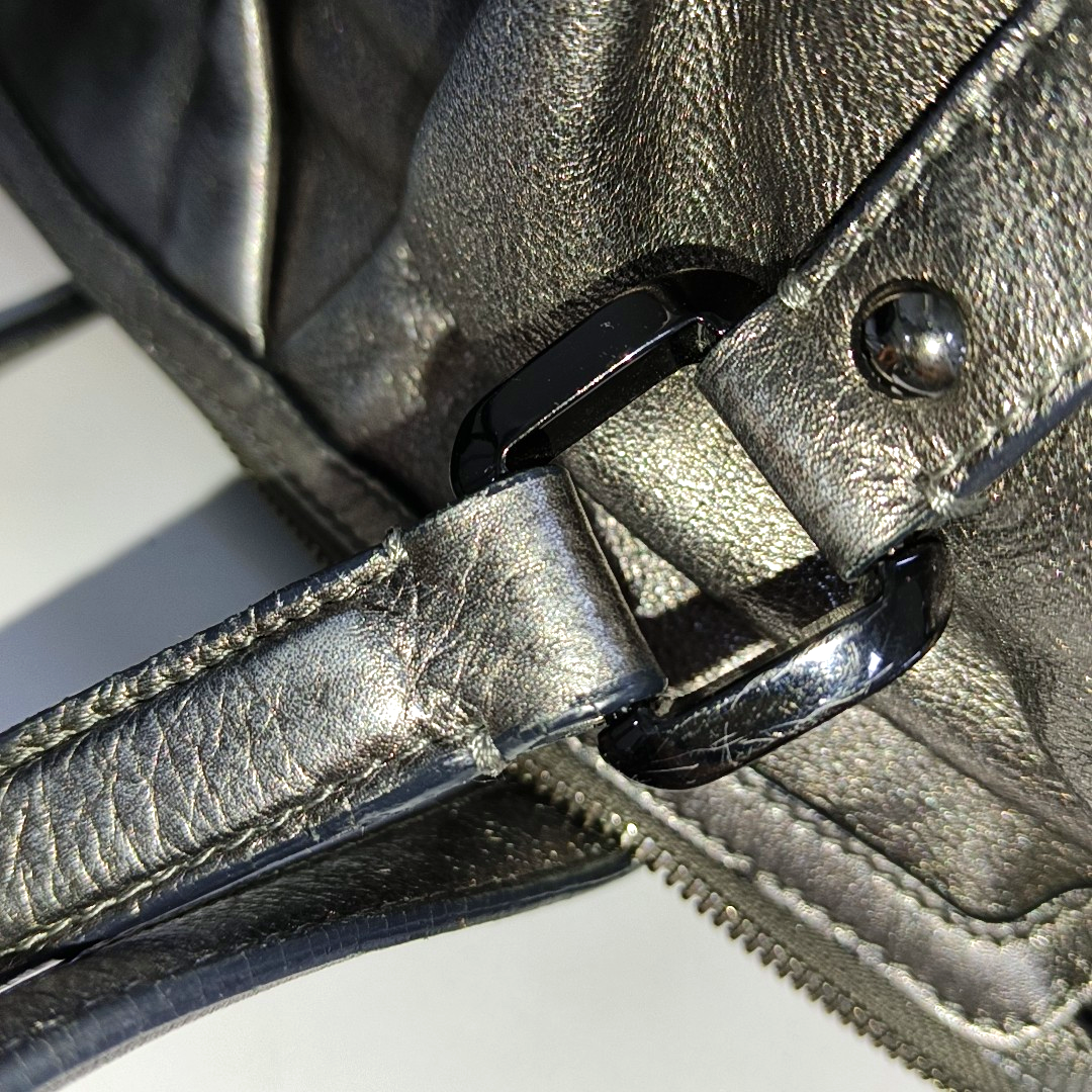 BURBERRY Silver Cowhide Single Shoulder Bag Crossbody Tote Bag Black hardware Removable shoulder strap-(SKU)-938135515